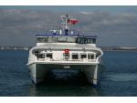 Bow view of Wight Ryder II showing the twin hull configuration.